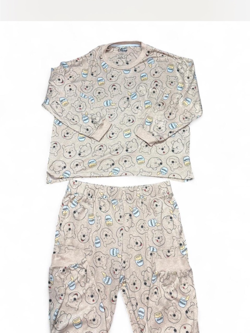 Disney Beige Bear-Print Pajama Set with Blue and Yellow Accents